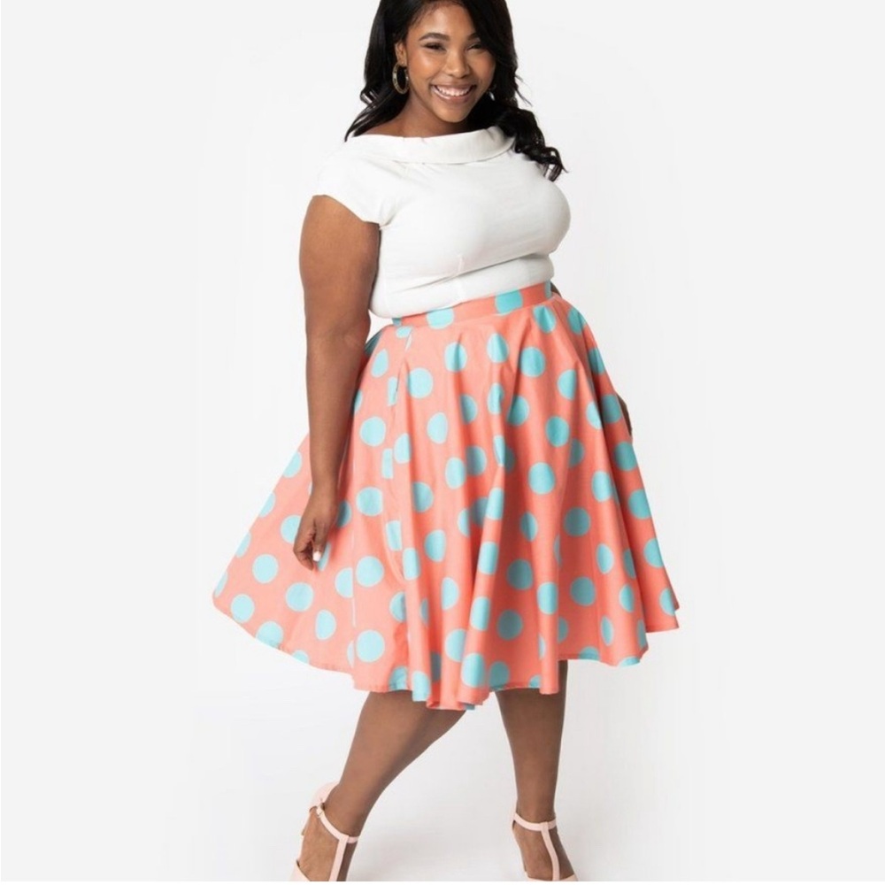 Polka Dot Retro Pinup Skirt in Coral and Teal